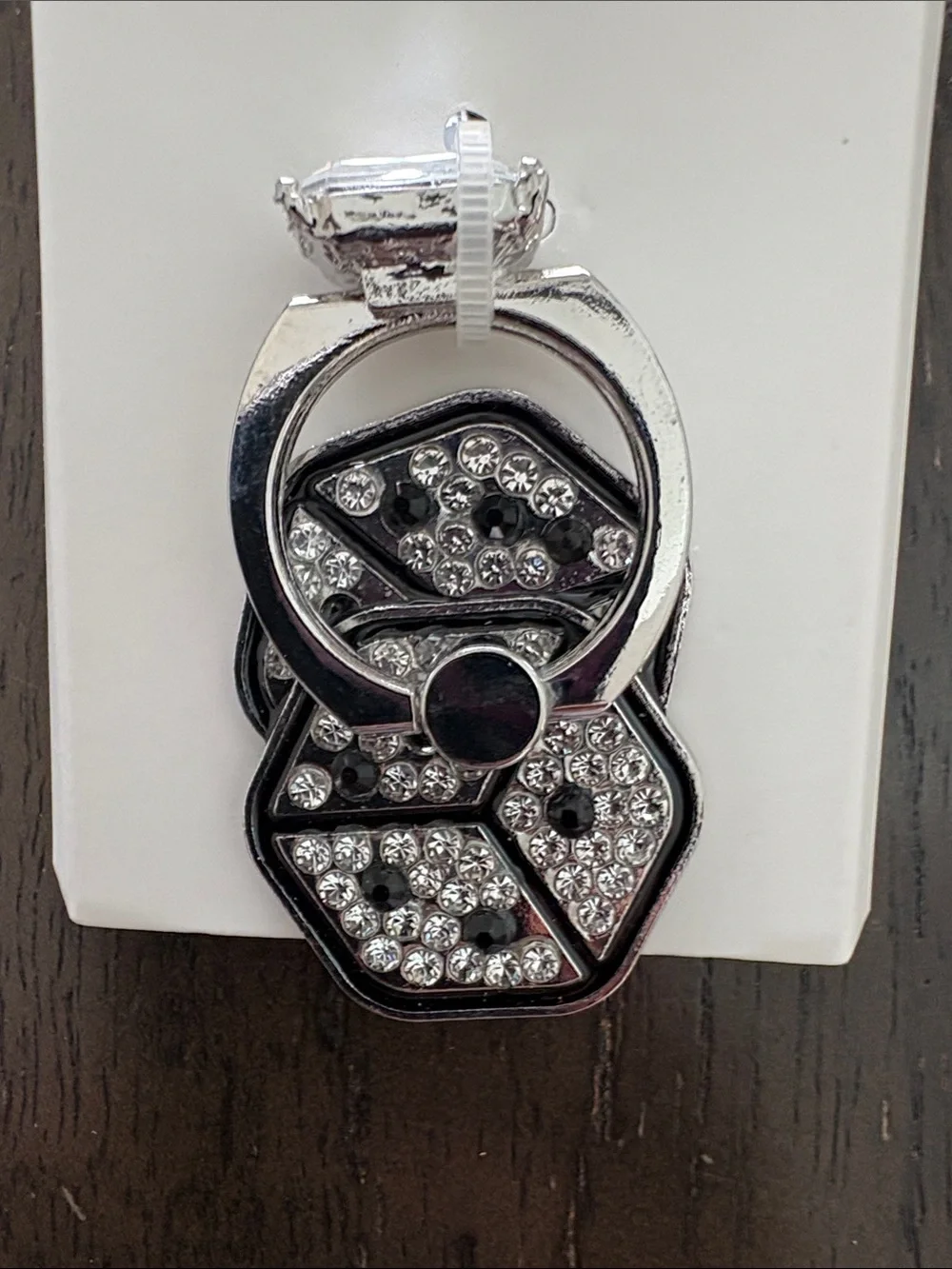 Icing Silver and Black Hexagon Rhinestone Phone Ring